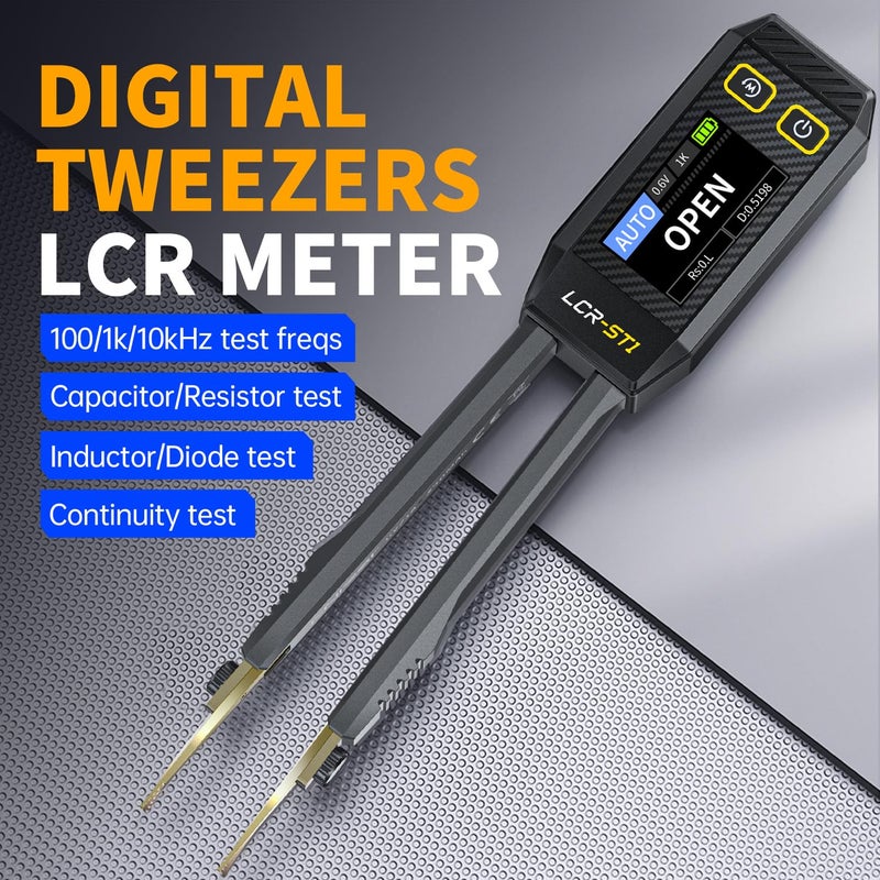 VQP LCR-ST1 LCR Meter, 100Hz/1kHz/10kHz LCR Meter Tweezers, Mini Smart SMD Tester ESR Meter, Diode Continuity Tester, Inductance Capacitance Meter, Auto Component Recognition - Image 2